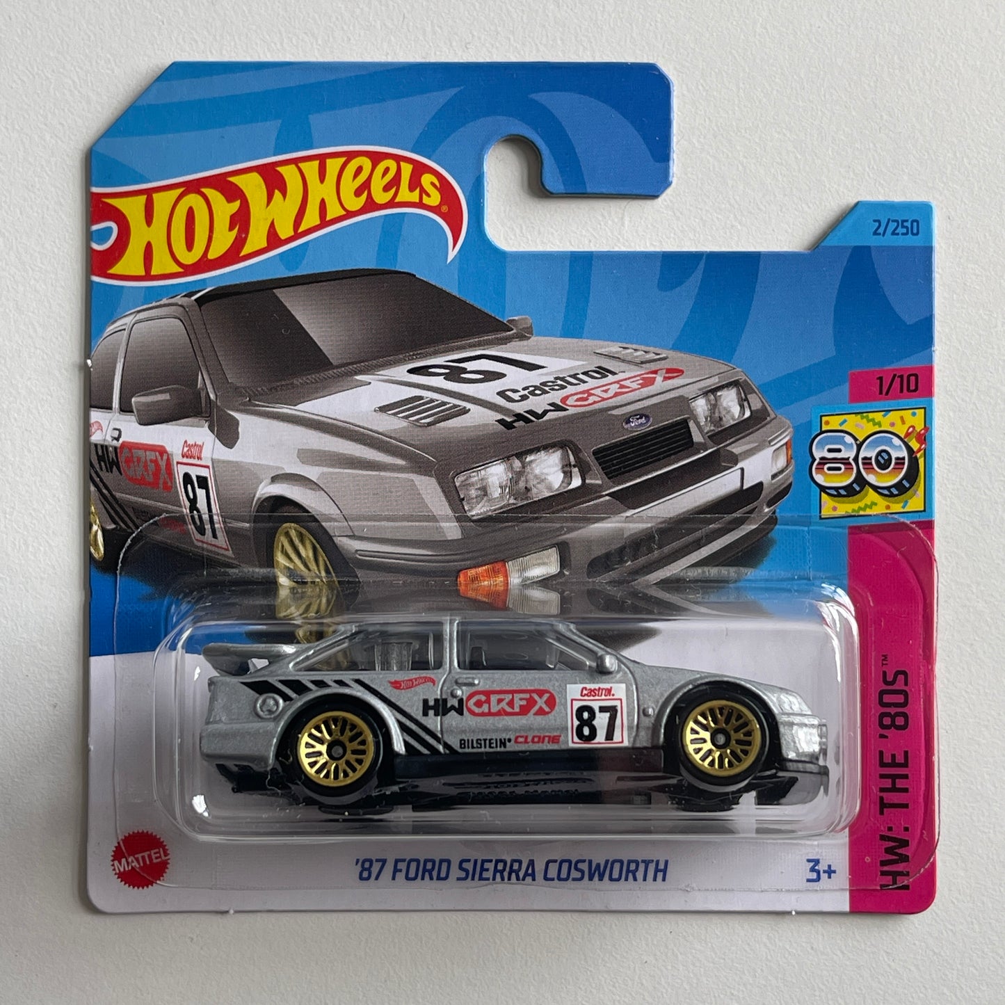 Hot Wheels '87 Ford Sierra Cosworth (Grey) Short Card HW The '80s 2/250