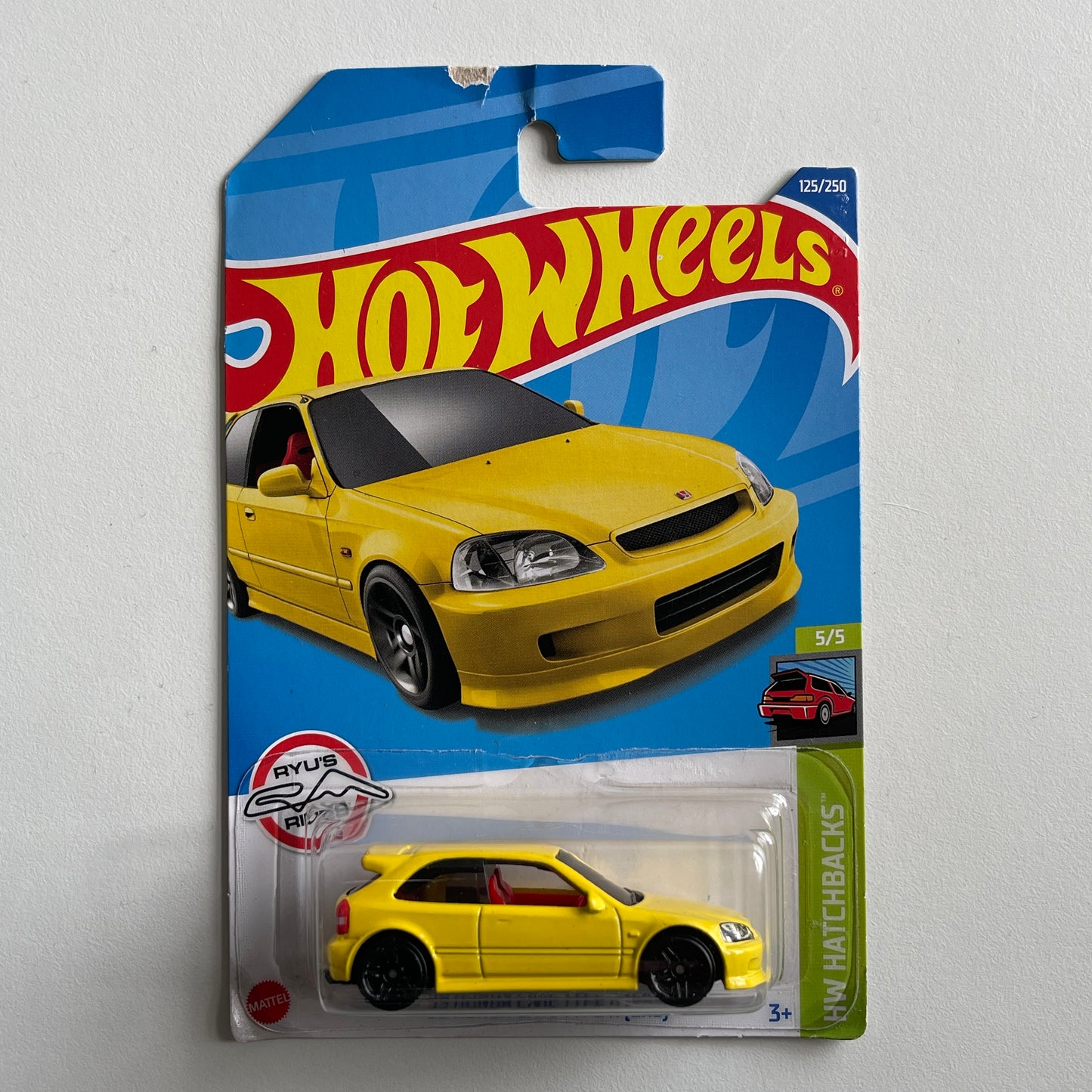 Hot Wheels Honda '99 Honda Civic Type R (EK9) (Yellow) Long Card (Damaged) HW Hatchbacks 125/250