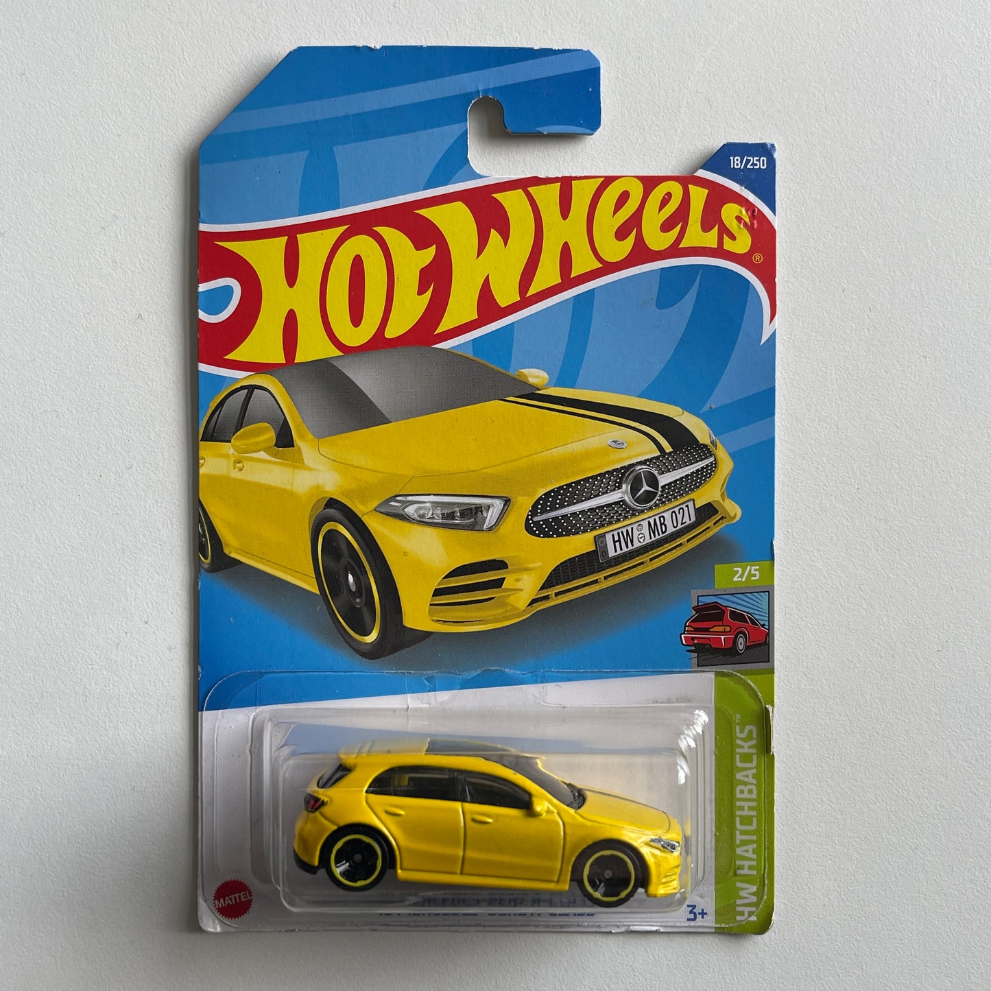 Hot Wheels '19 Mercedes-Benz A-Class (Yellow) Long Card (Damaged) HW Hatchbacks 18/250