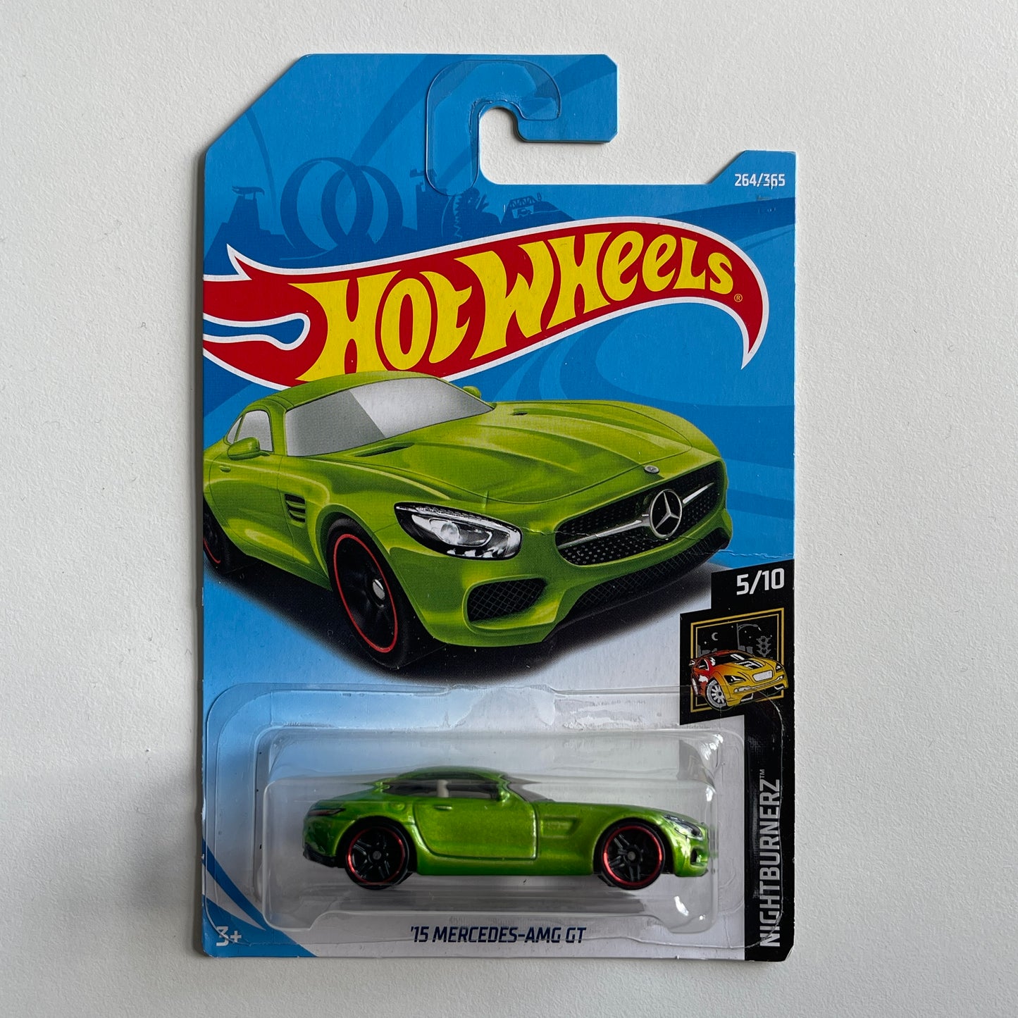 Hot Wheels '15 Mercedes-AMG GT (Green) Long Card (Damaged) Nightburnerz 264/365