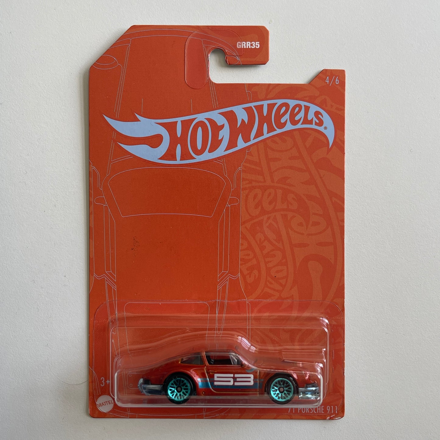 Hot Wheels '71 Porsche 911 (Orange) Long Card (Damaged) Orange and Blue Series 4/6