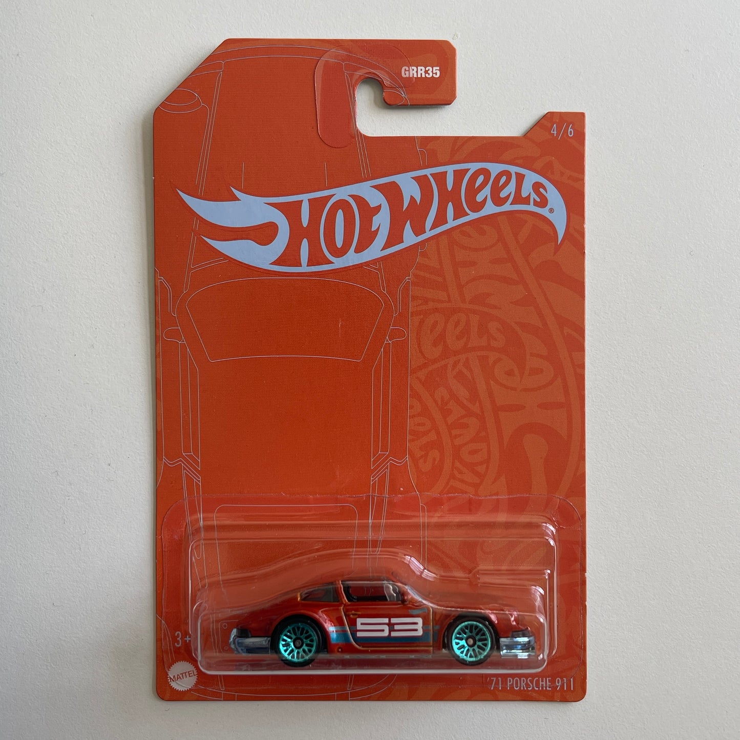 Hot Wheels '71 Porsche 911 (Orange) Long Card Orange and Blue Series 4/6