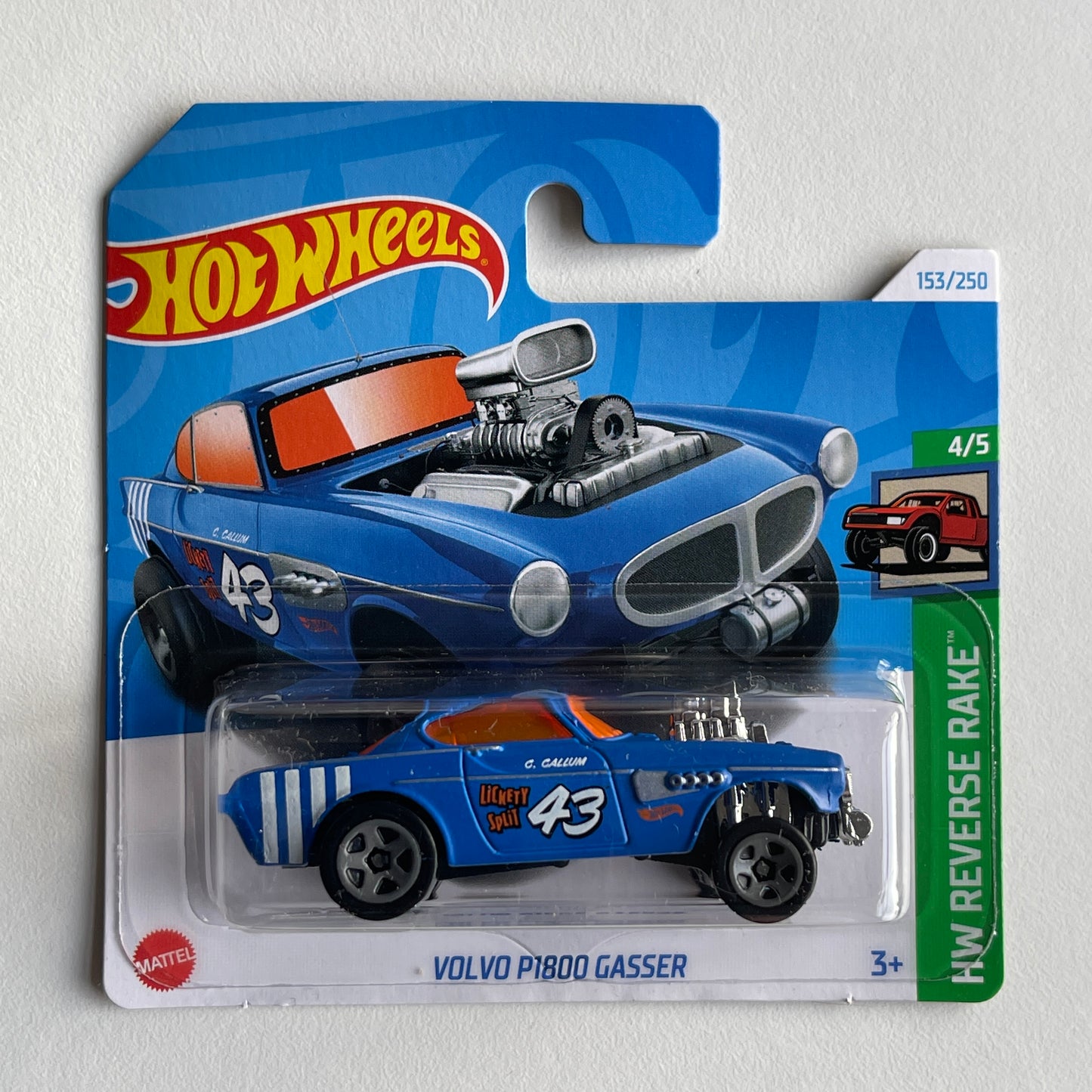 Hot Wheels Volvo P1800 Gasser (Blue) Short Card HW Reverse Rake 153/250