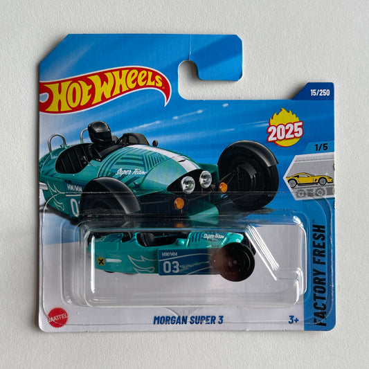 Hot Wheels Morgan Super 3 (Blue) Short Card (Damaged) Factory Fresh 15/250