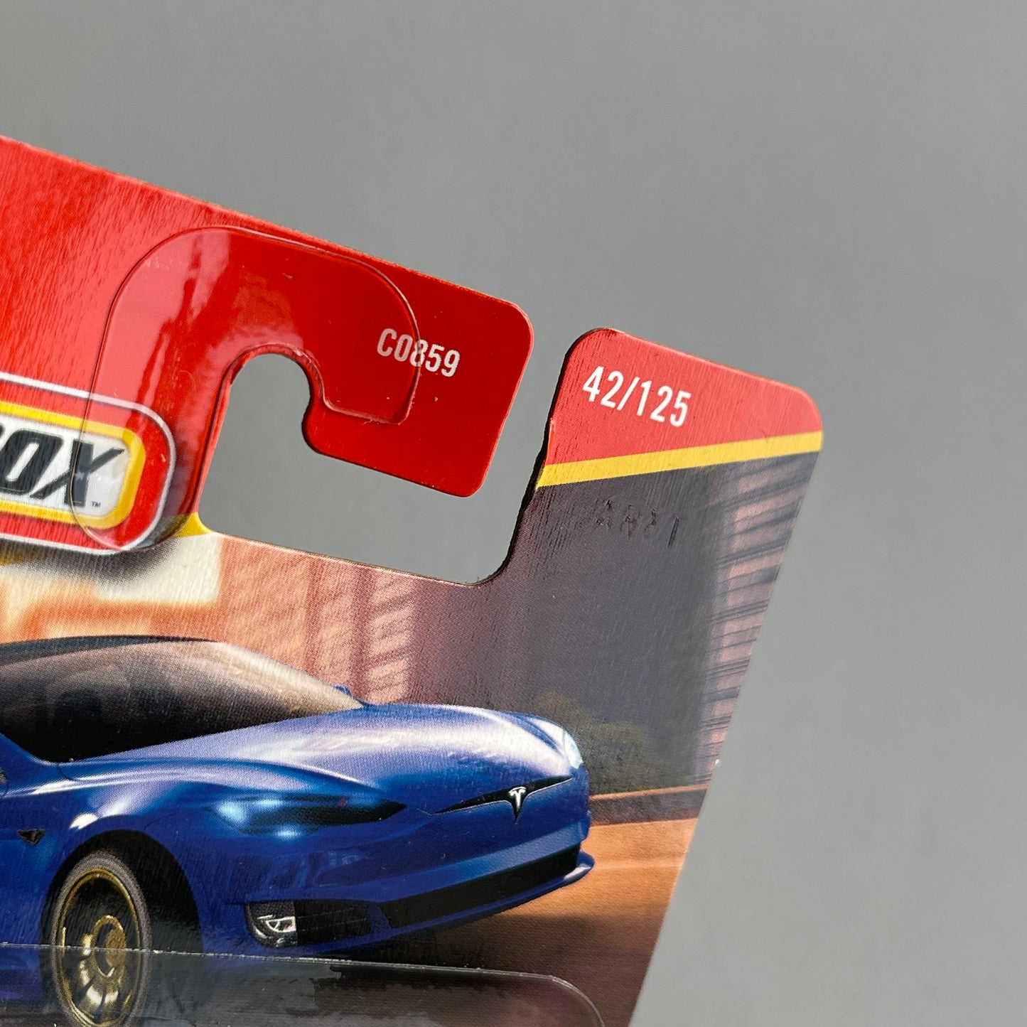 Matchbox Tesla Model S (Blue) Short Card (Damaged)