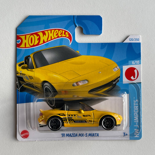 Hot Wheels '91 Mazda MX-5 Miata (Yellow) Short Card (Damaged) HW J-Imports 120/250