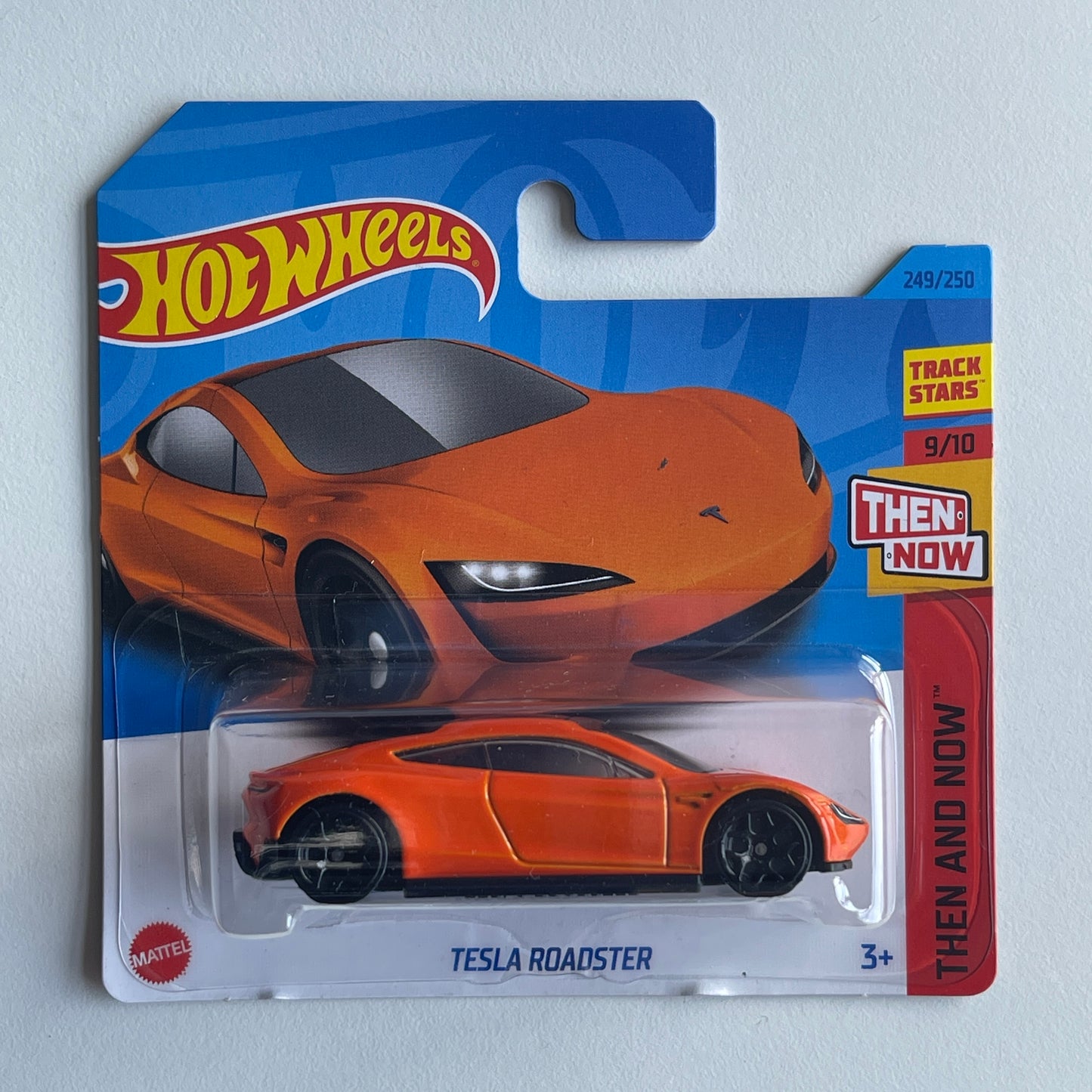 Hot Wheels Tesla Roadster (Orange) Short Card (Damaged) Then And Now 249/250