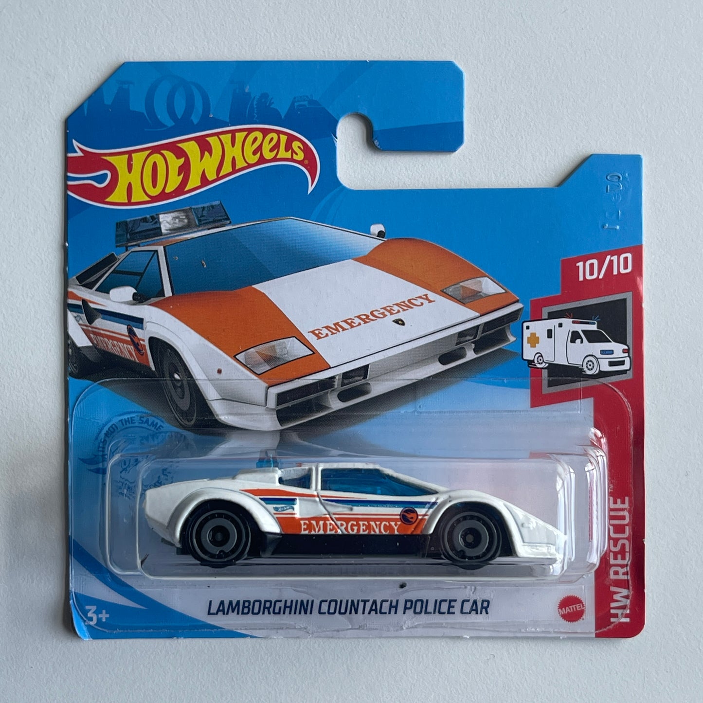 Hot Wheels Lamborghini Countach Police Car (White) Short Card (Damaged) HW Rescue 247/250