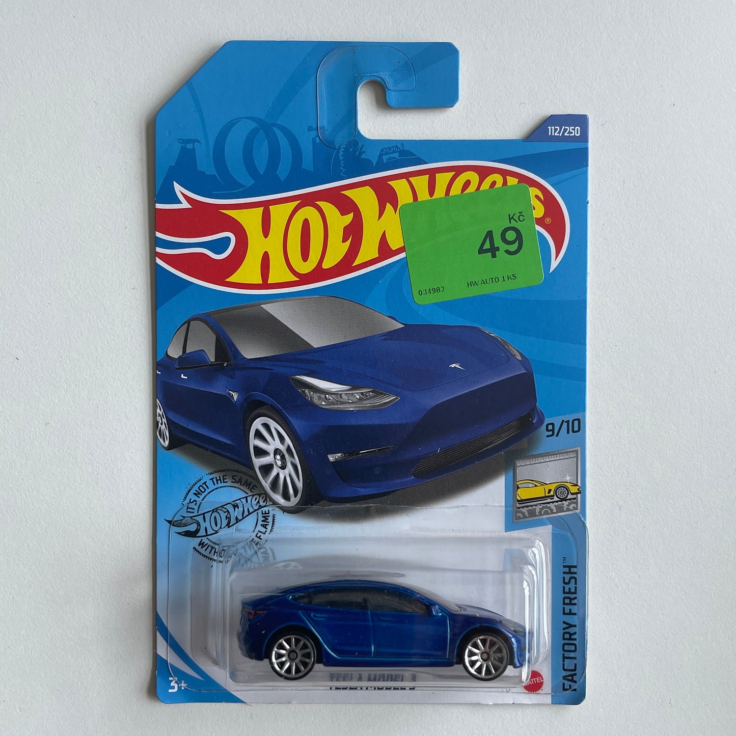 Hot Wheels Tesla Model 3 (Blue) Long Card (Damaged) Factory Fresh 112/250