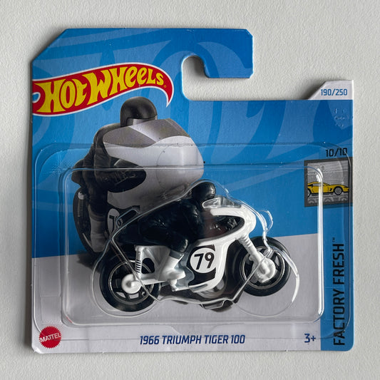 Hot Wheels 1966 Triumph Tiger 100 (White/Black) Short Card (Damaged) Factory Fresh 190/250