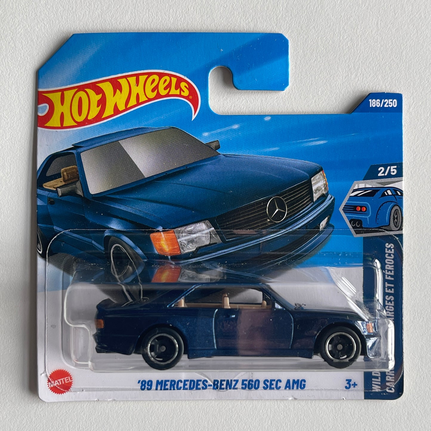Hot Wheels '89 Mercedes - Benz 560 SEC AMG (Navy Blue) Short Card (Damaged) Wild Widebody 186/250