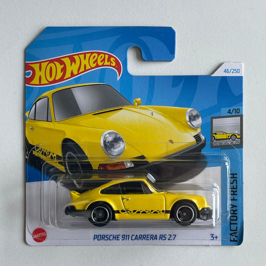 Hot Wheels Porsche 911 Carrera RS 2.7 (Yellow) Short Card (Damaged) Factory Fresh 46/250