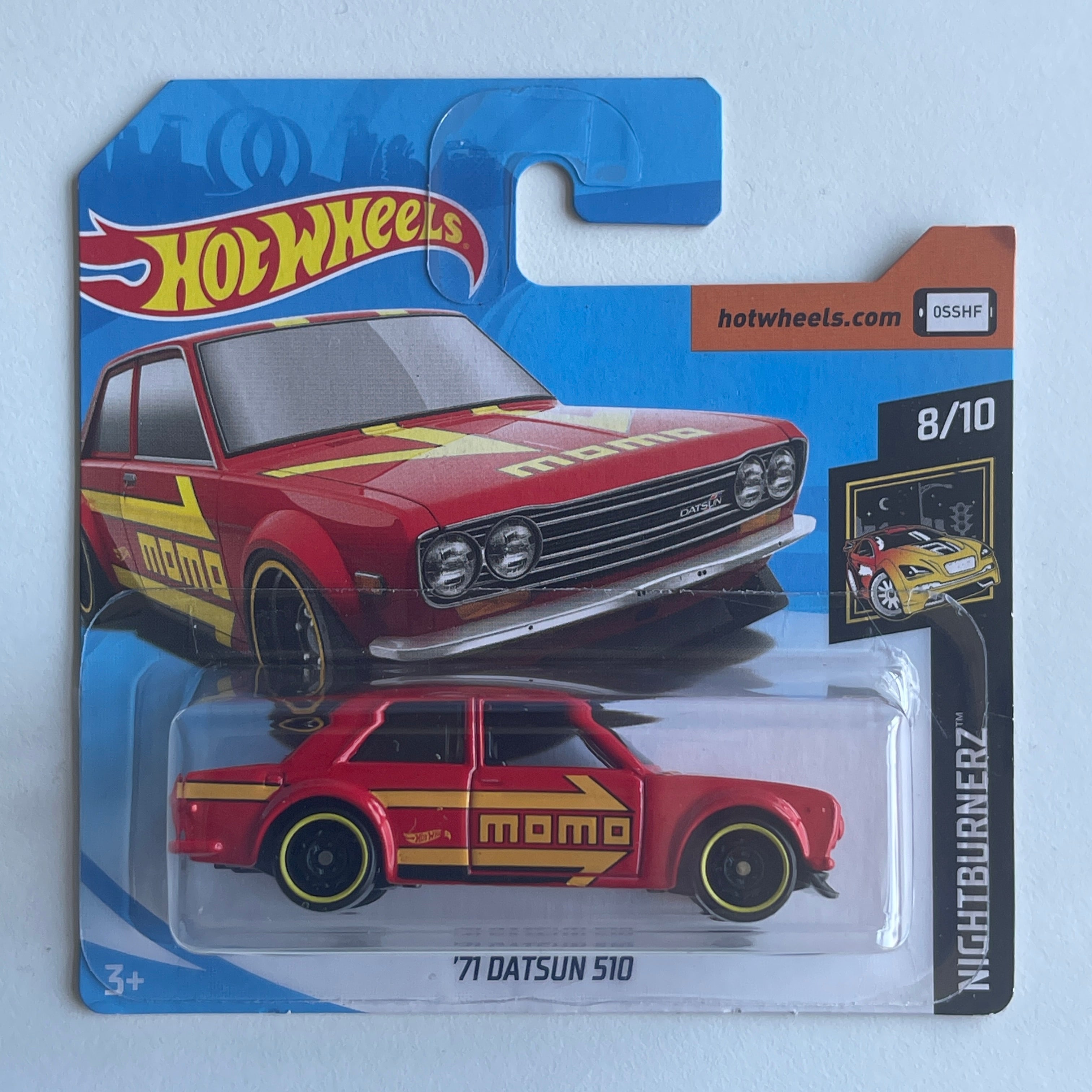 Hot Wheels MOMO 71 Datsun 510 Red Short Card Damaged Nightburnerz 97 250