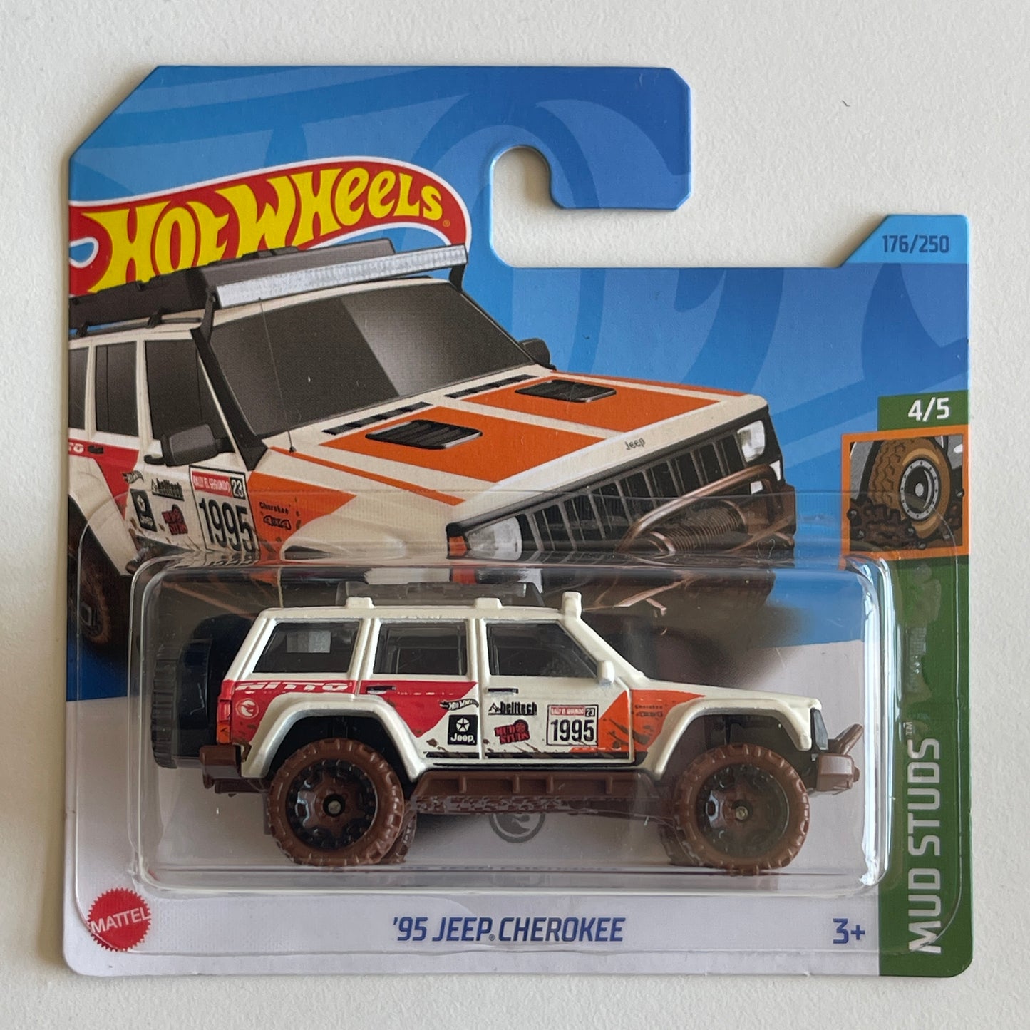 Hot Wheels '95 Jeep Cherokee (Cream) Short Card Mud Studs 176/250 Treasure Hunt