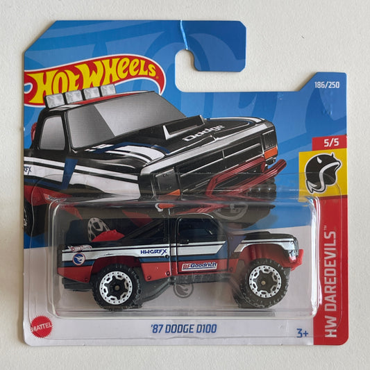 Hot Wheels '87 Dodge D100 (Black) Short Card (Damaged) HW Daredevils 186/250 Treasure Hunt