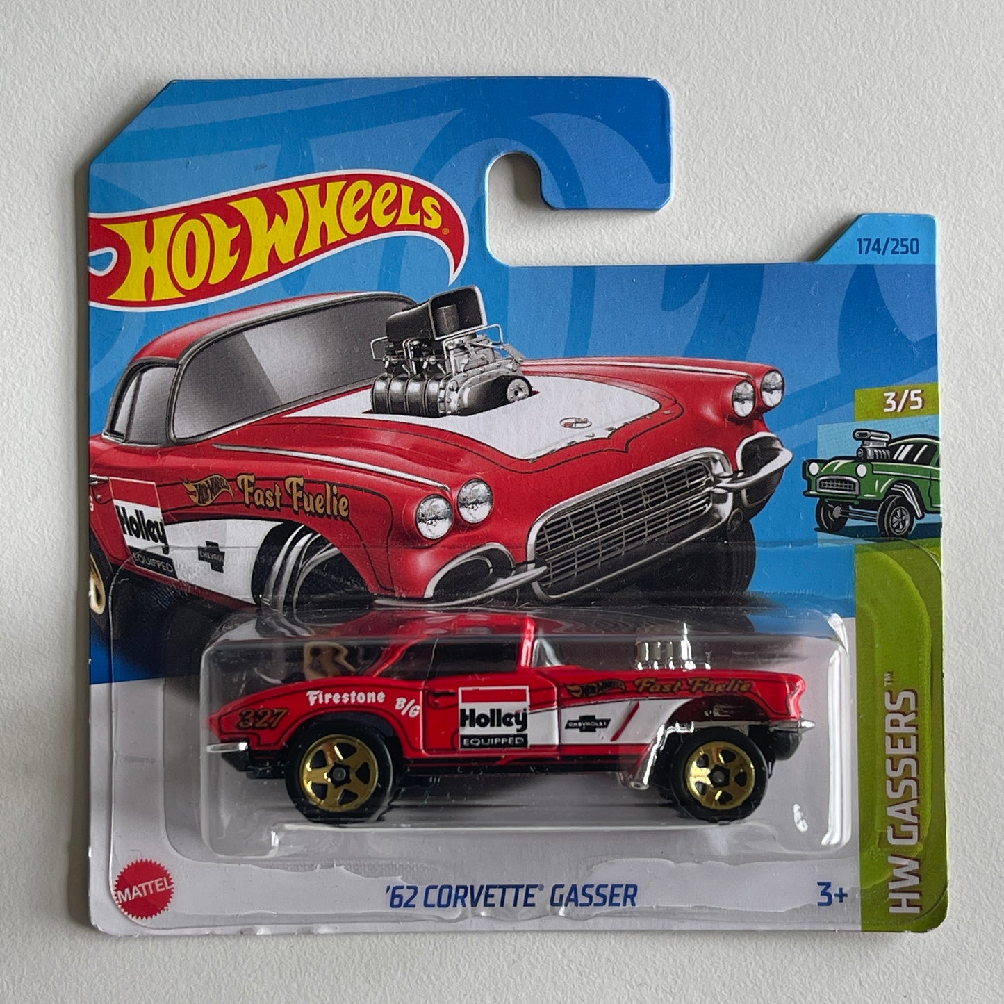 Hot Wheels '62 Corvette Gasser (Red) Short Card (Damaged) HW Gassers 174/250