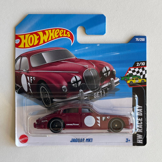 Hot Wheels Jaguar MK1 (Dark Red) Short Card (Damaged) HW Race Day 75/250