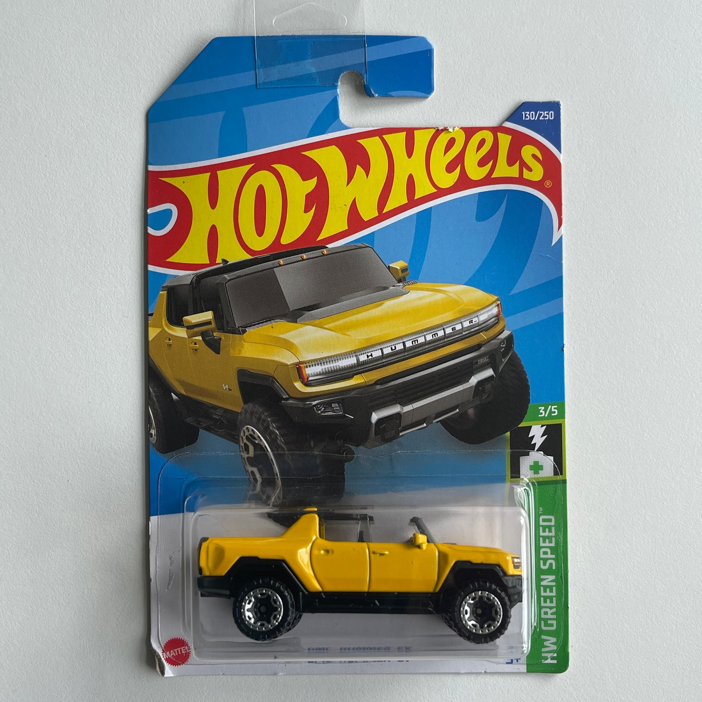 Hot Wheels GMC Hummer EV (Yellow) Long Card (Damaged) HW Green Speed 130/250