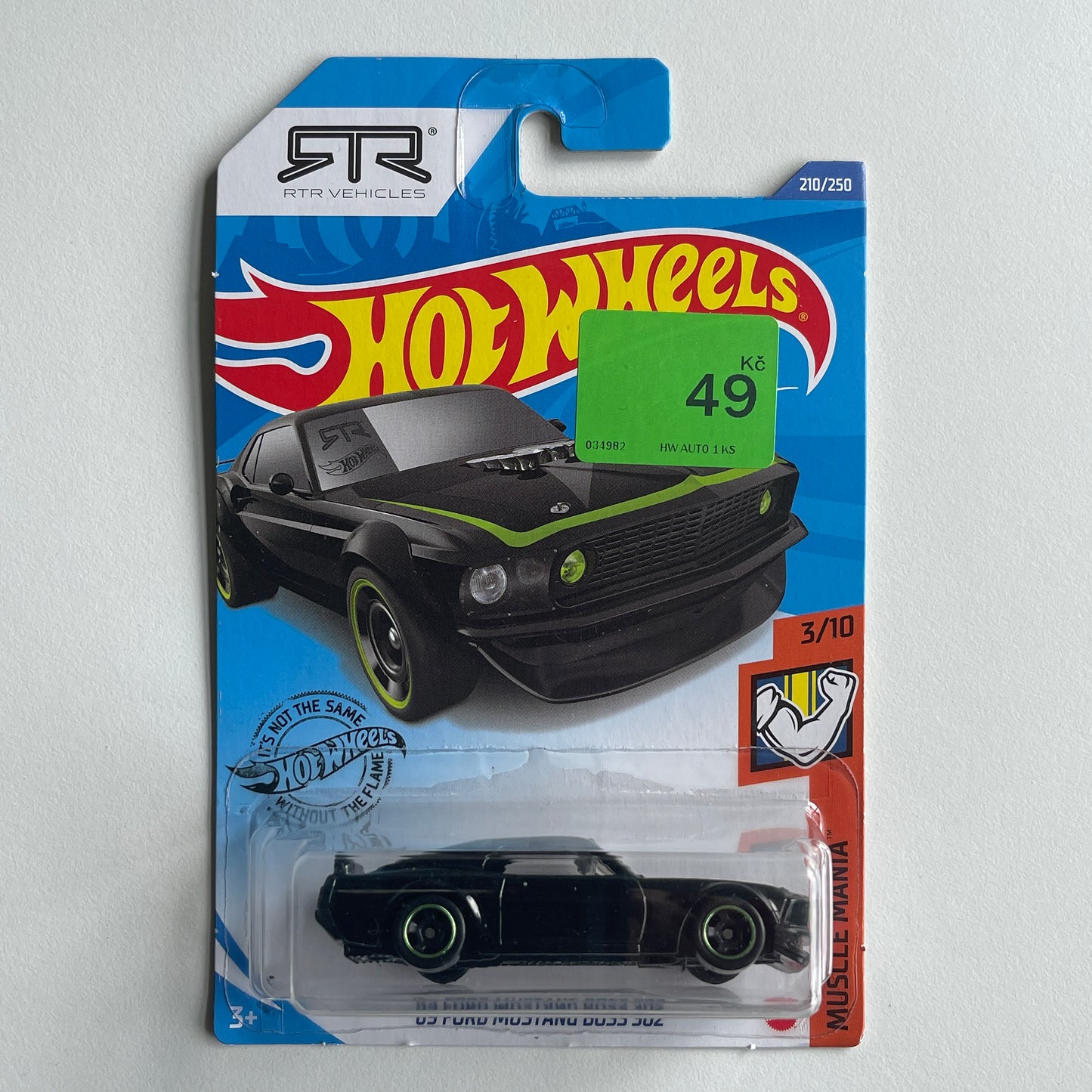 Hot Wheels RTR '69 Ford Mustang Boss 302 (Black) Long Card (Damaged) Muscle Mania 210/250