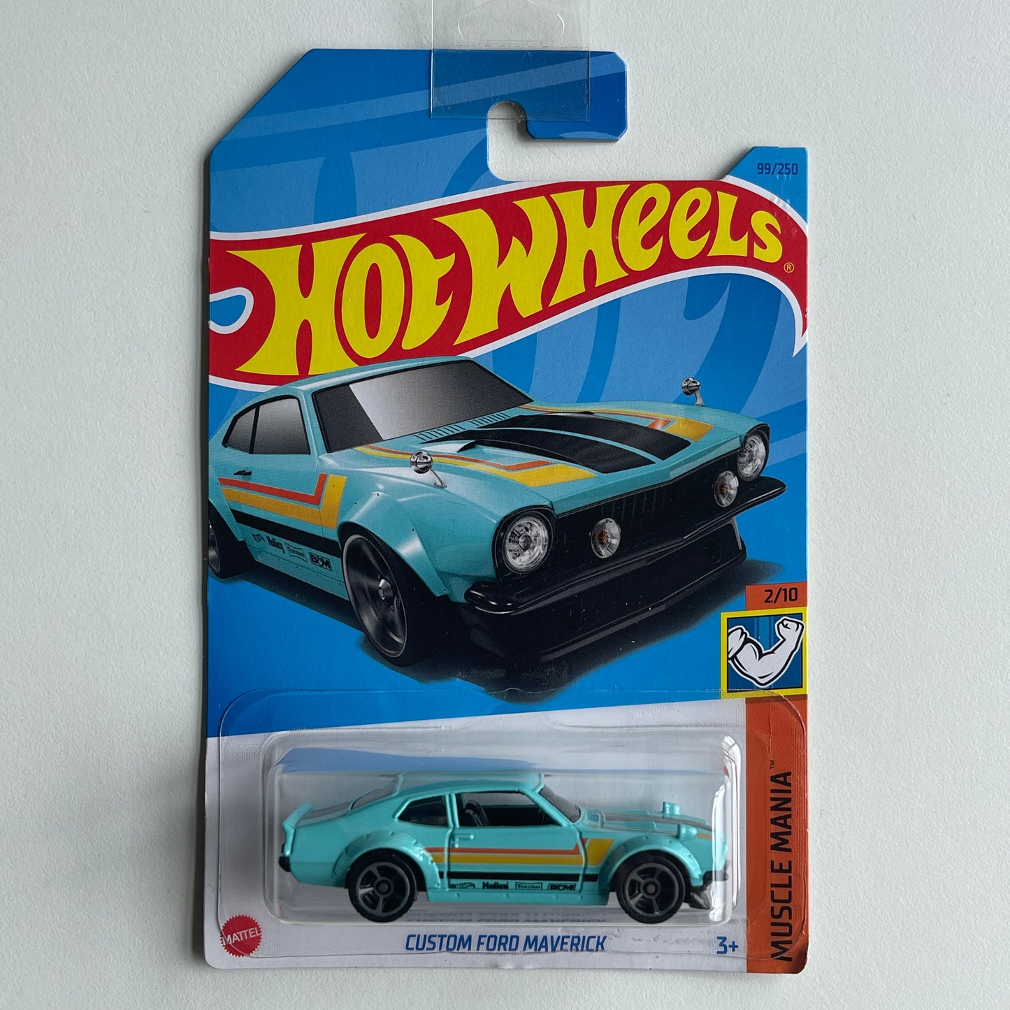 Hot Wheels Custom Ford Maverick (Blue) Long Card (Damaged) Muscle Mania 99/250