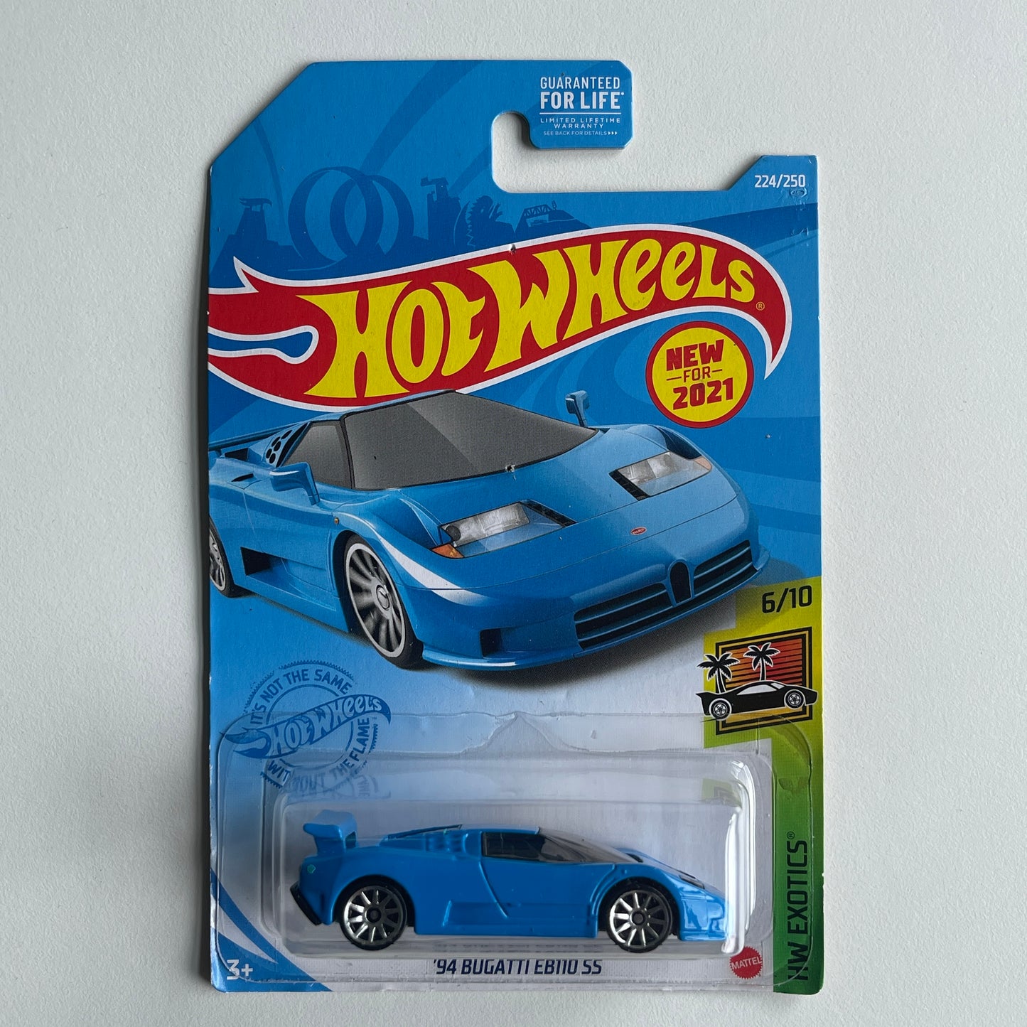 Hot Wheels '94 Bugatti EB110 SS (Blue) Long Card (Damaged) HW Exotics 224/250