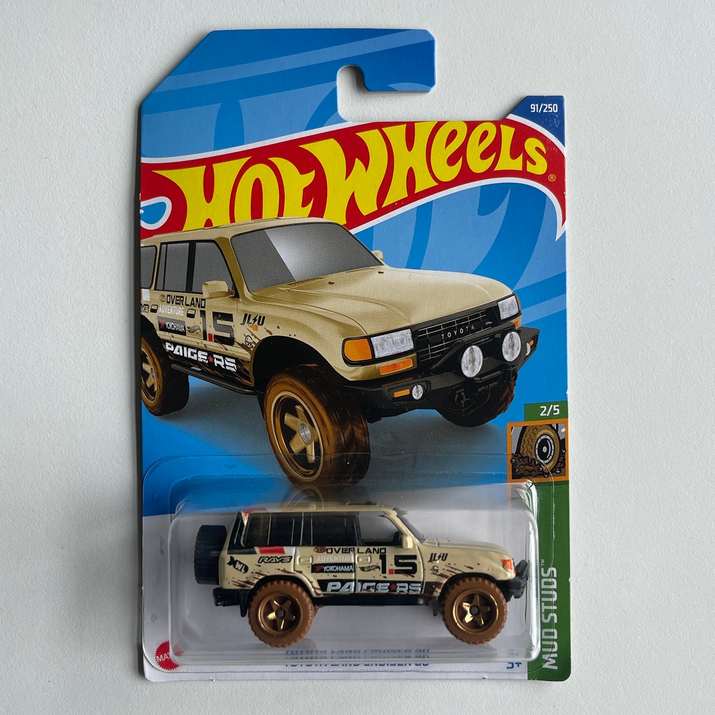 Hot Wheels Toyota Land Cruiser 80 (Beige) Long Card (Damaged) Mud Studs 91/250