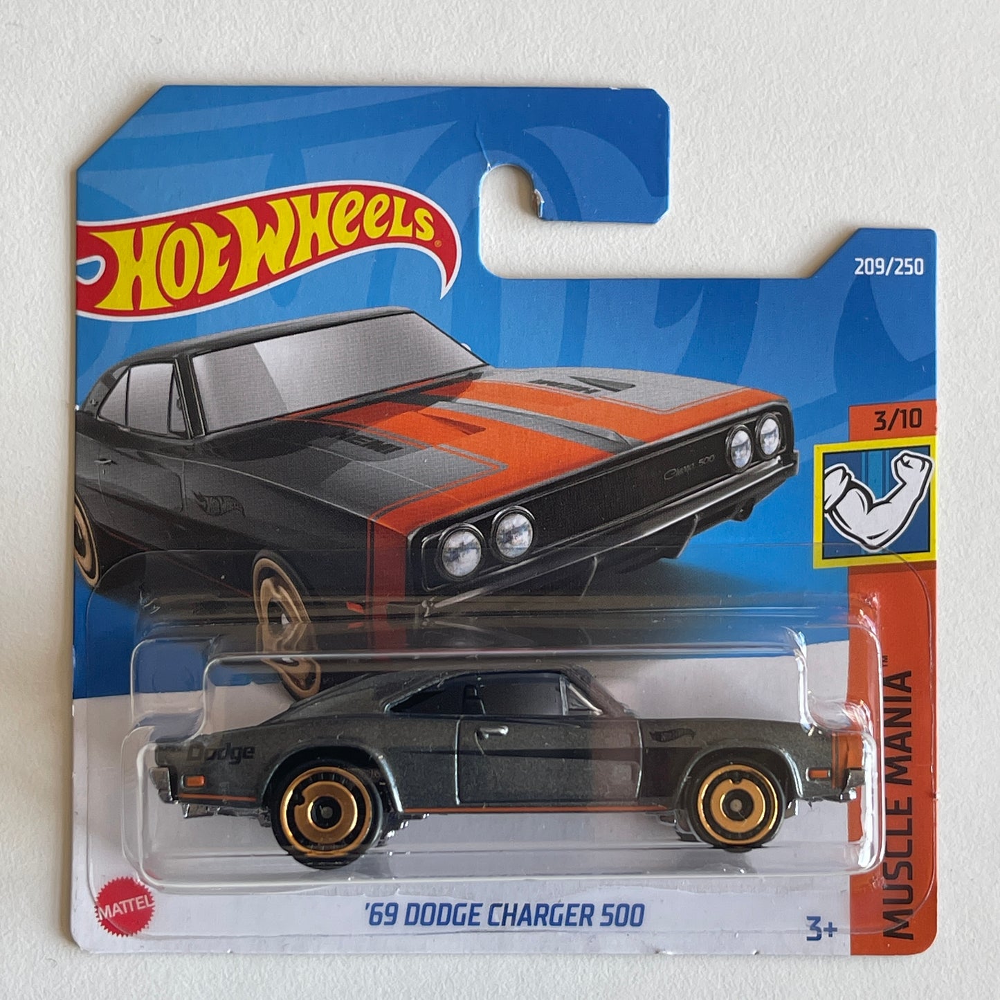 Hot Wheels '69 Dodge Charger 500 (Grey) Short Card (Damaged) Muscle Mania 209/250