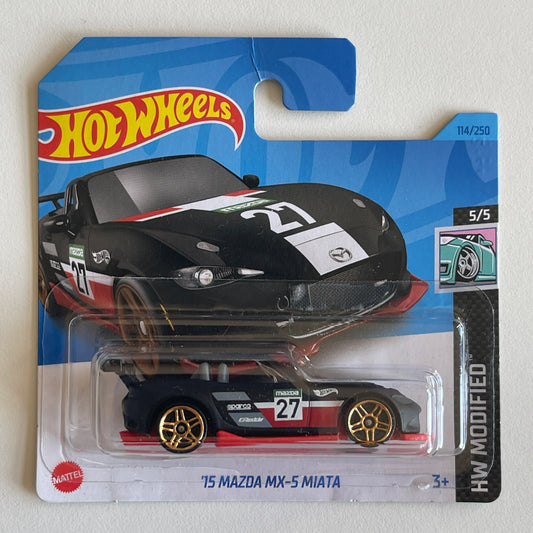 Hot Wheels '15 Mazda MX-5 Miata (Black) Short Card (Damaged) HW Modified 114/250