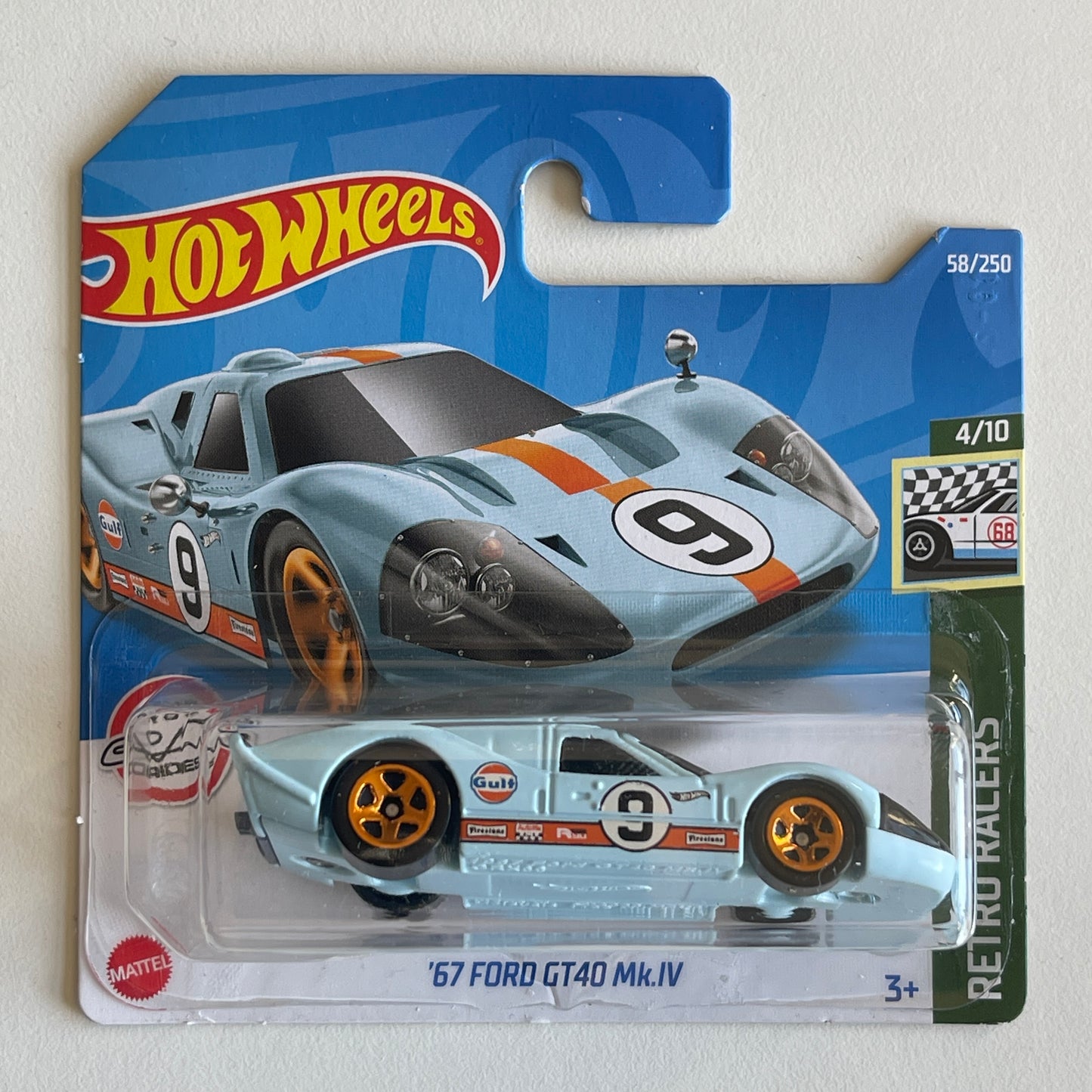 Hot Wheels Gulf '67 Ford GT40 Mk.IV (Blue) Short Card (Damaged) Retro Racers 58/250