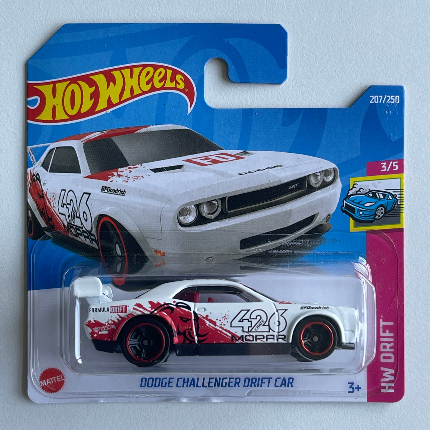 Hot Wheels Dodge Challenger Drift Car (White) Short Card (Damaged) HW Drift 207/250