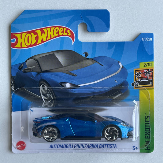 Hot Wheels Automobili Pininfarina Battista (Blue) Short Card (Damaged) HW Exotics 171/250