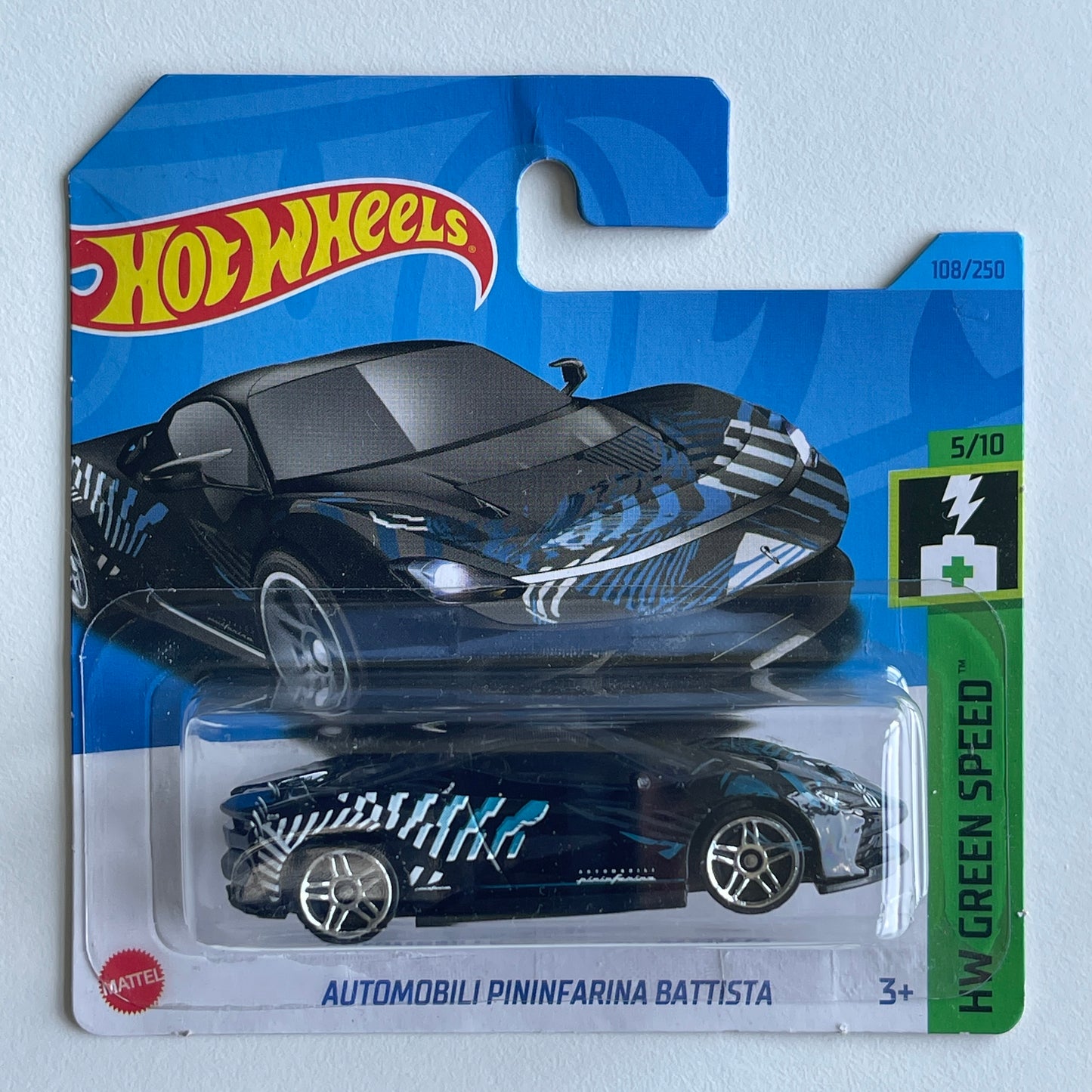 Hot Wheels Automobili Pininfarina Battista (Black) Short Card (Damaged) HW Green Speed 108/250