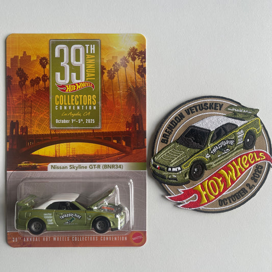 Hot Wheels Collectors 2024 Nissan Skyline GTR (BNR34) + Patch 39th Annual Collectors Convention Los Angeles (Copy)