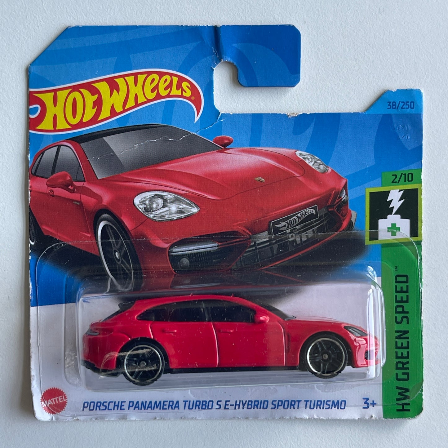 Hot Wheels Porsche Panamera Turbo S E-Hybrid Sport Turismo (Red) Short Card (Damaged) HW Green Speed 38/250