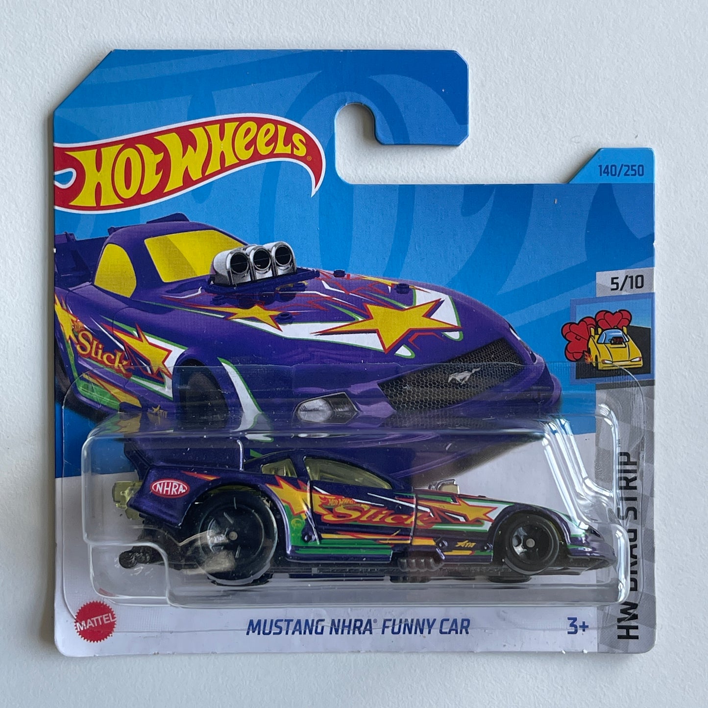 Hot Wheels Mustang NHRA Funny Car (Purple) Short Card (Damaged) HW Drag Strip 140/250