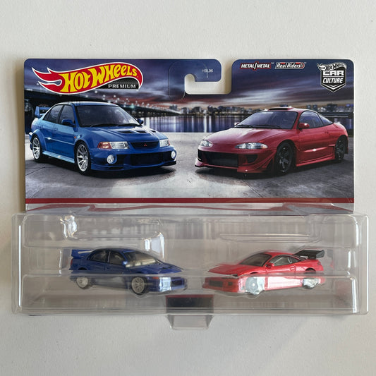 Hot Wheels 2 Twin Pack Mitsubishi Lancer Evolution 6, '95 Mitsubishi Eclipse (Damaged)