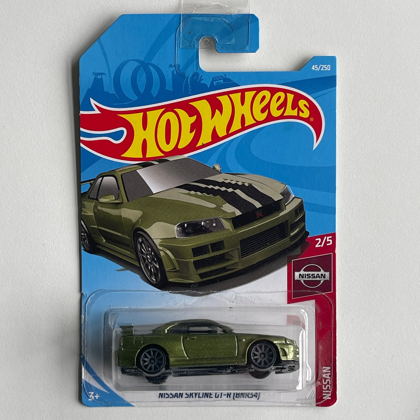 Hot Wheels Nissan Skyline GT-R [BNR34] (Green) Long Card (Damaged) Nissan 45/250