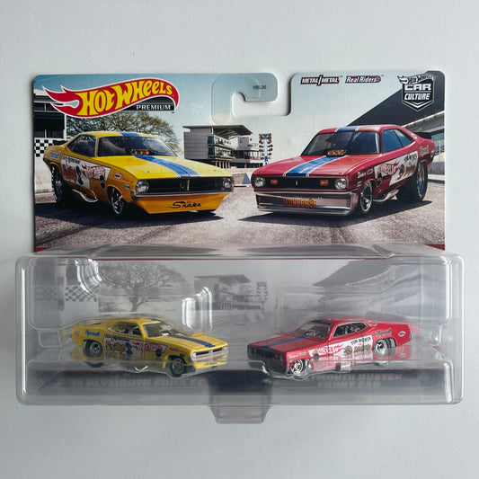 Hot Wheels 2 Twin Pack '72 Plymouth Cuda FC, Plymouth Duster Funny Car (Damaged)