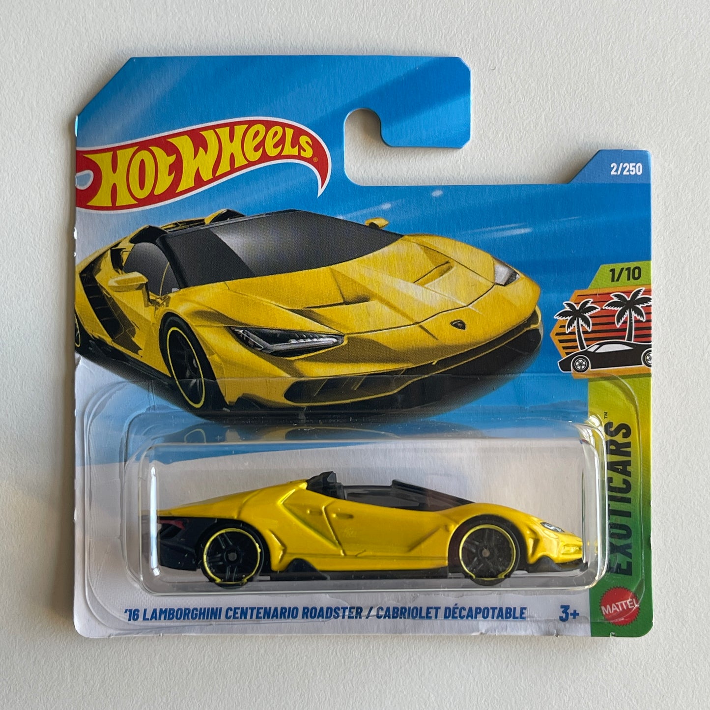Hot Wheels '16 Lamborghini Centenario Roadster (Yellow) Short Card (Damaged) Exoticars 2/250