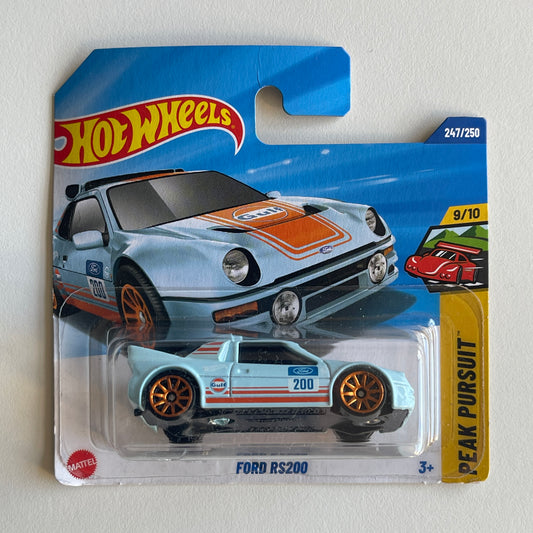 Hot Wheels Gulf Ford RS200 (Blue) Short Card (Damaged) Peak Pursuit 247/250