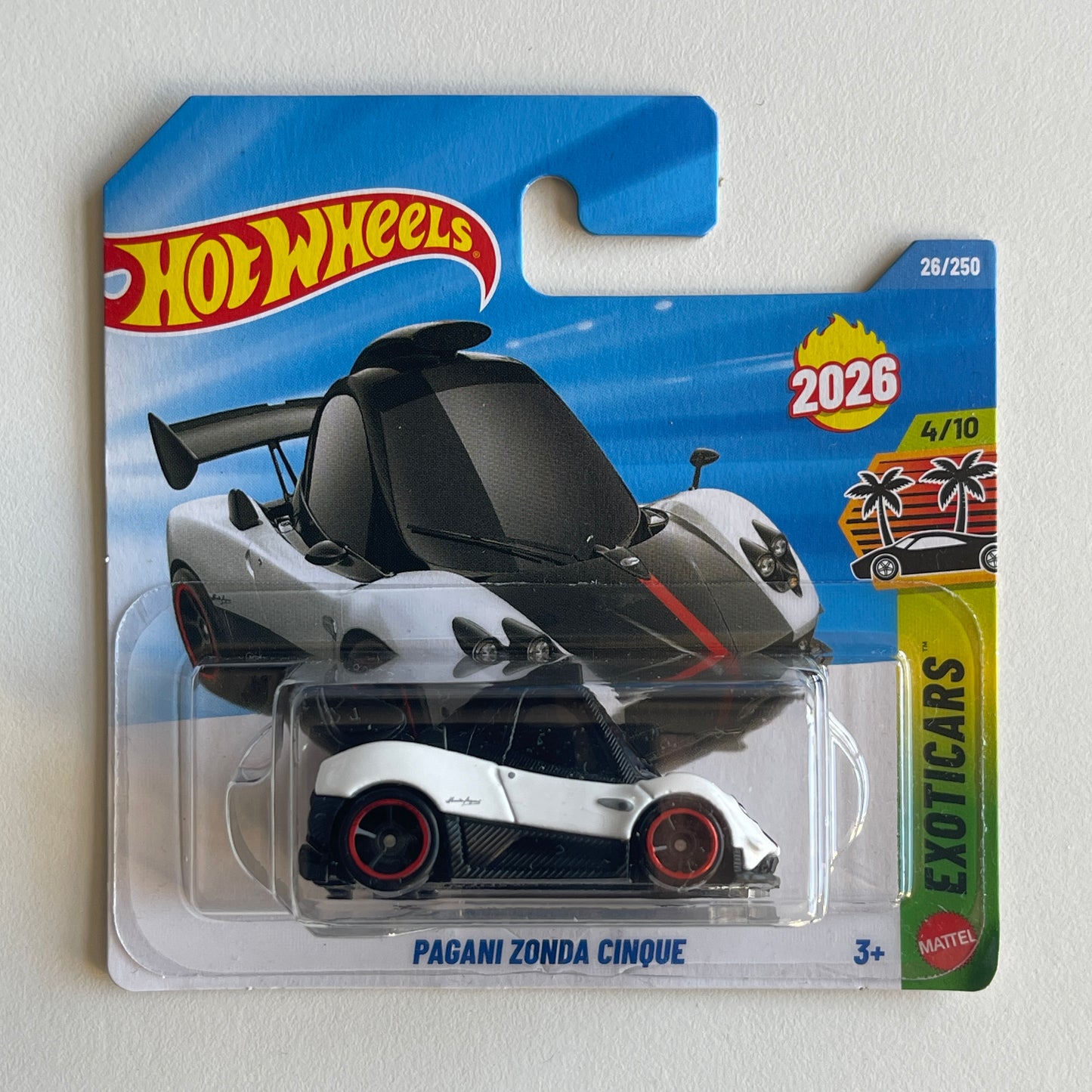 Hot Wheels Tooned Pagani Zonda Cinque (White/Black) Short Card (Damaged) Exoticars 26/250