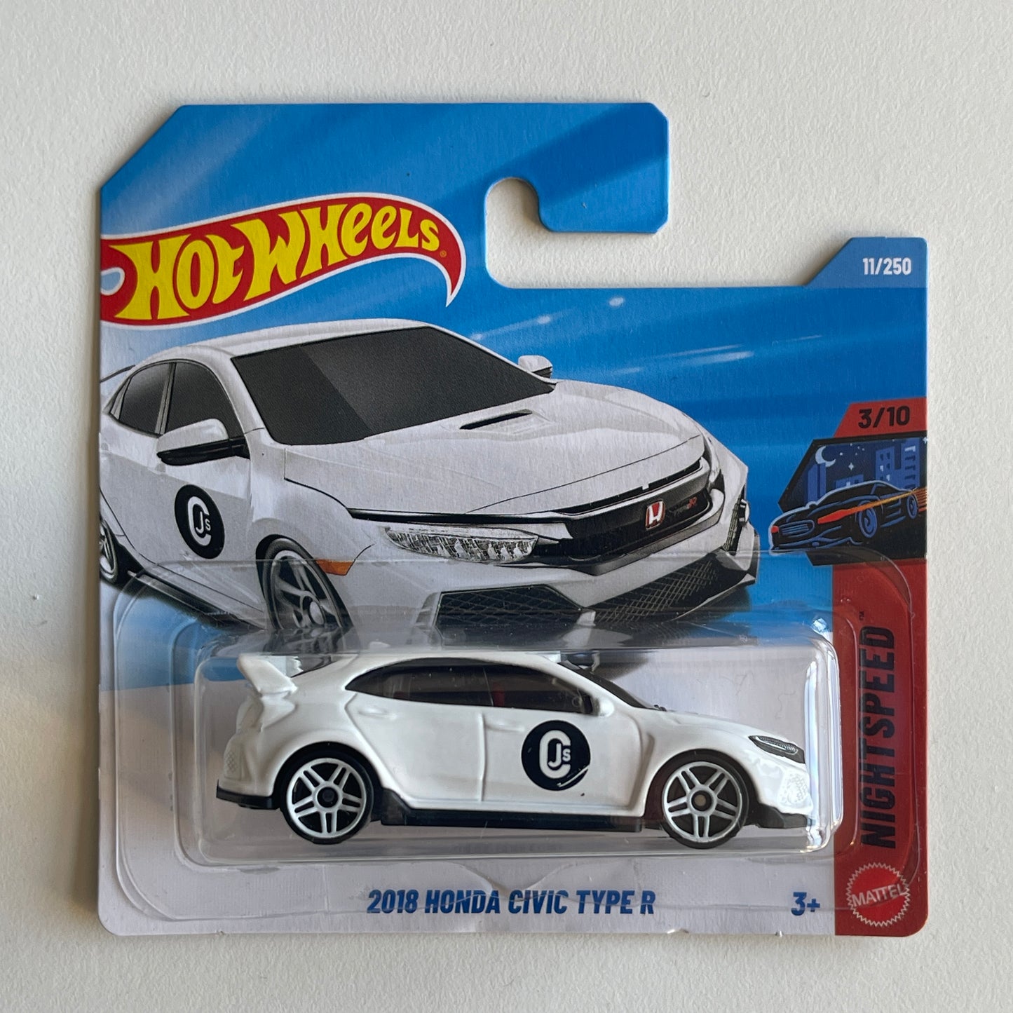 Hot Wheels 2018 Honda Civic Type R (White) Short Card (Damaged) NightSpeed 11/250