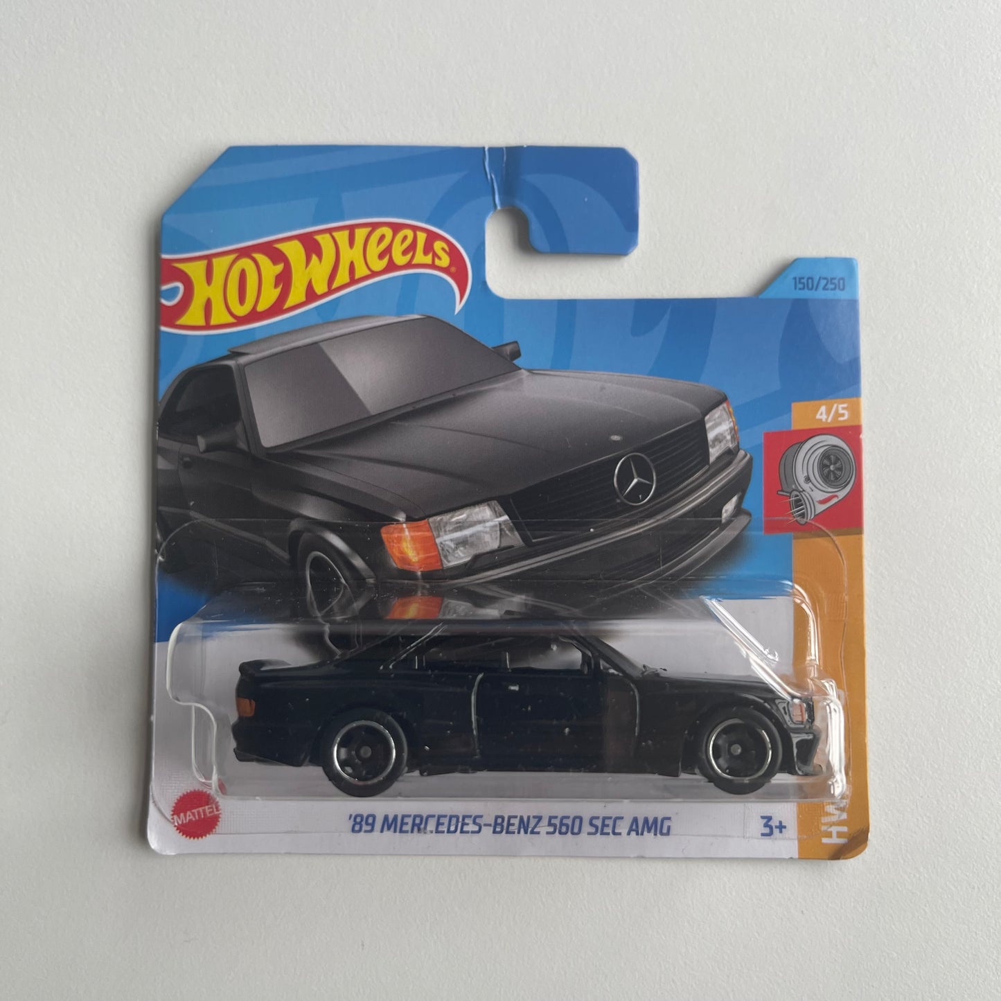 Hot Wheels '89 Mercedes - Benz 560 SEC AMG (Black) Short Card (Damaged) HW Turbo 150/250