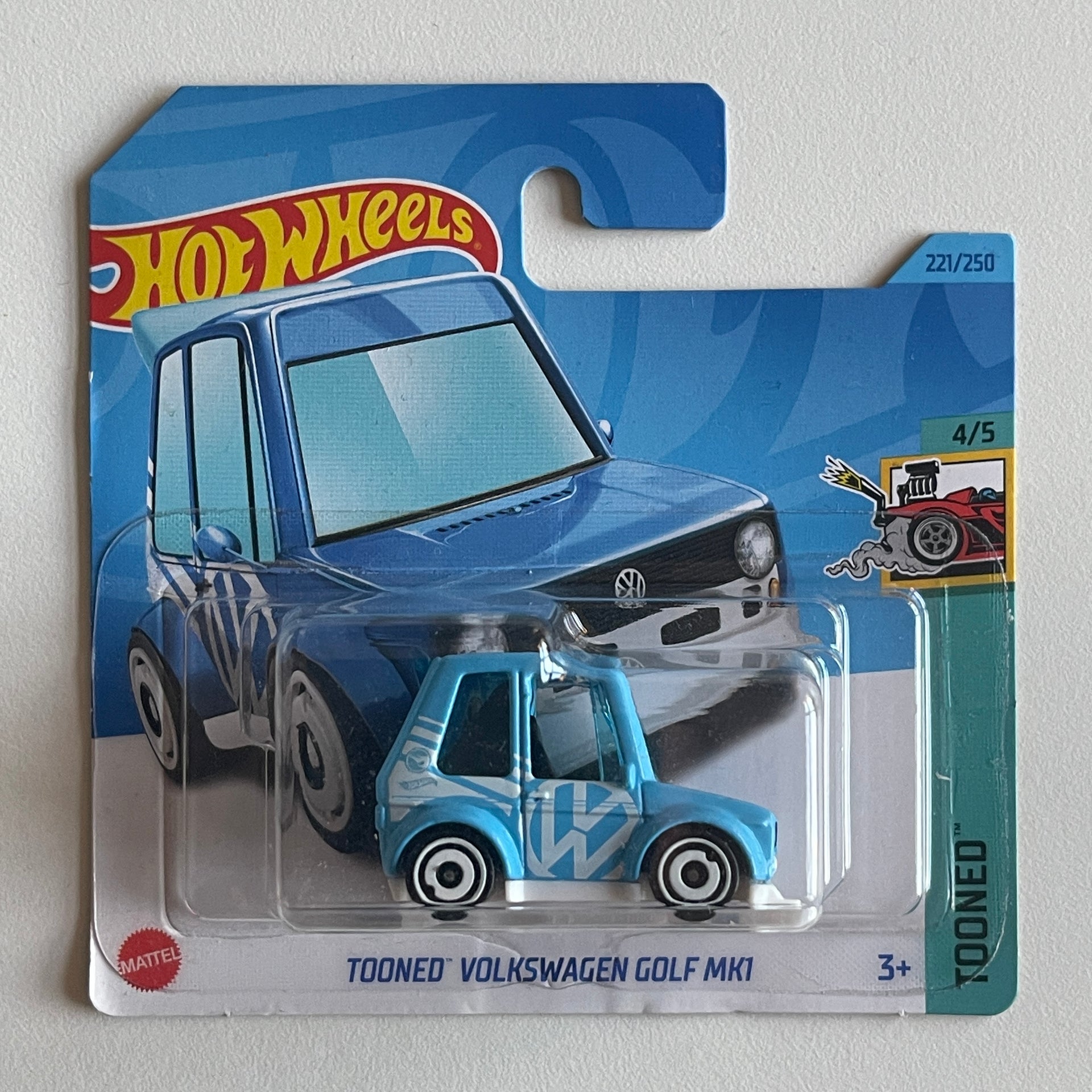 Hot Wheels Tooned Volkswagen Golf MK1 (Blue) Short Card (Damaged