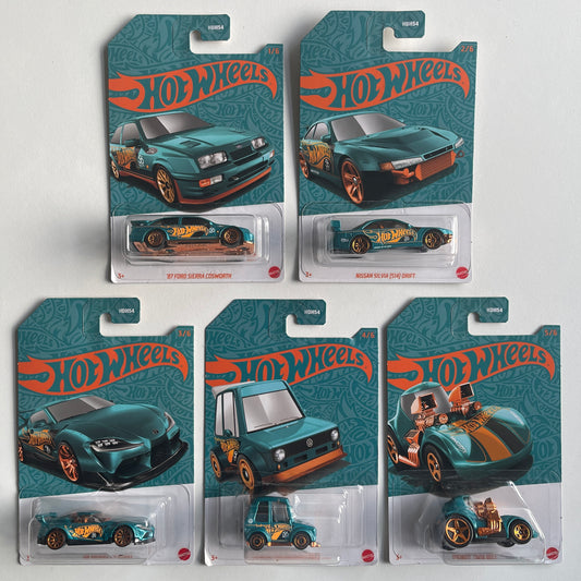 Hot Wheels 2024 Green And Gold Set of 5 Cars (Damaged)