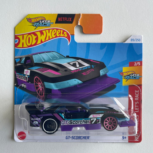 Hot Wheels Netflix GT-Scorcher (Black/Purple) Short Card Hot (Damaged) Wheels Let's Race 89/250