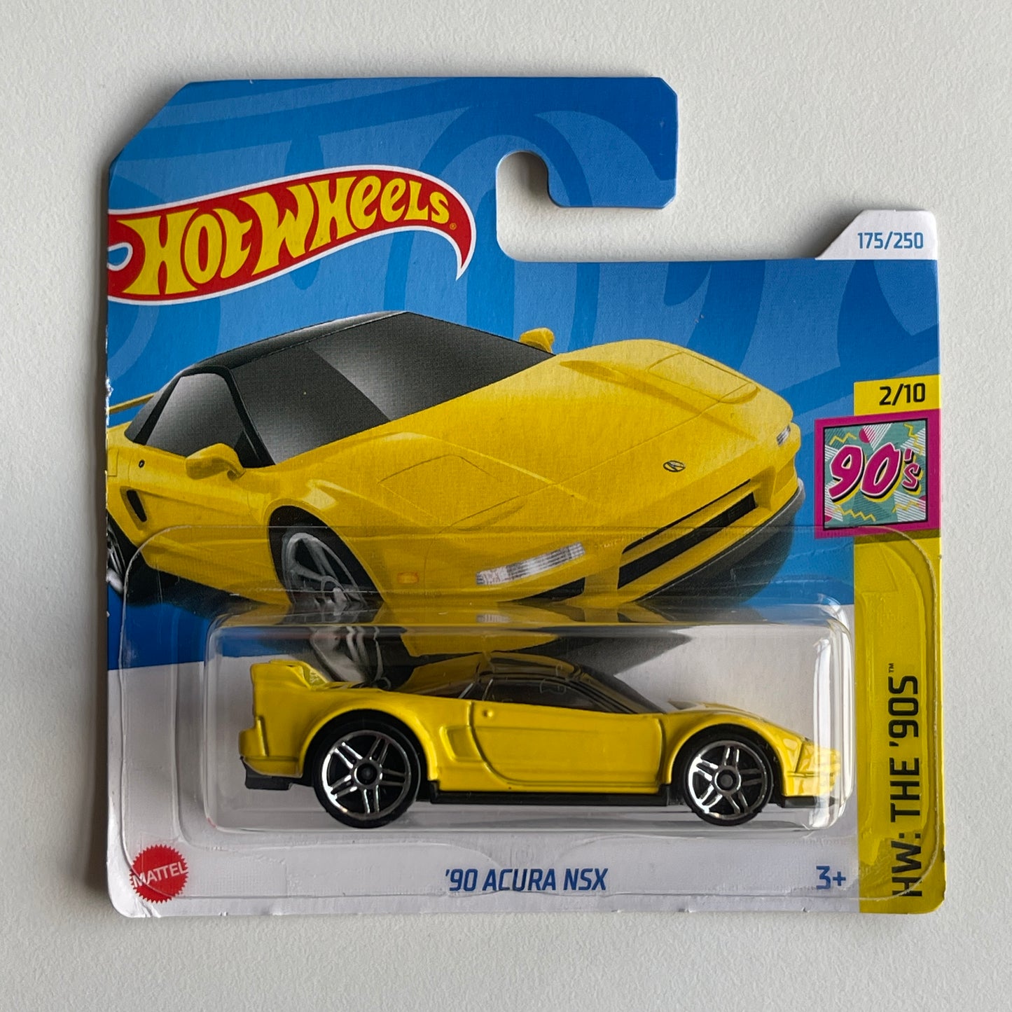 Hot Wheels '90 Acura NSX (Yellow) Short Card (Damaged) HW: The '90s 175/250