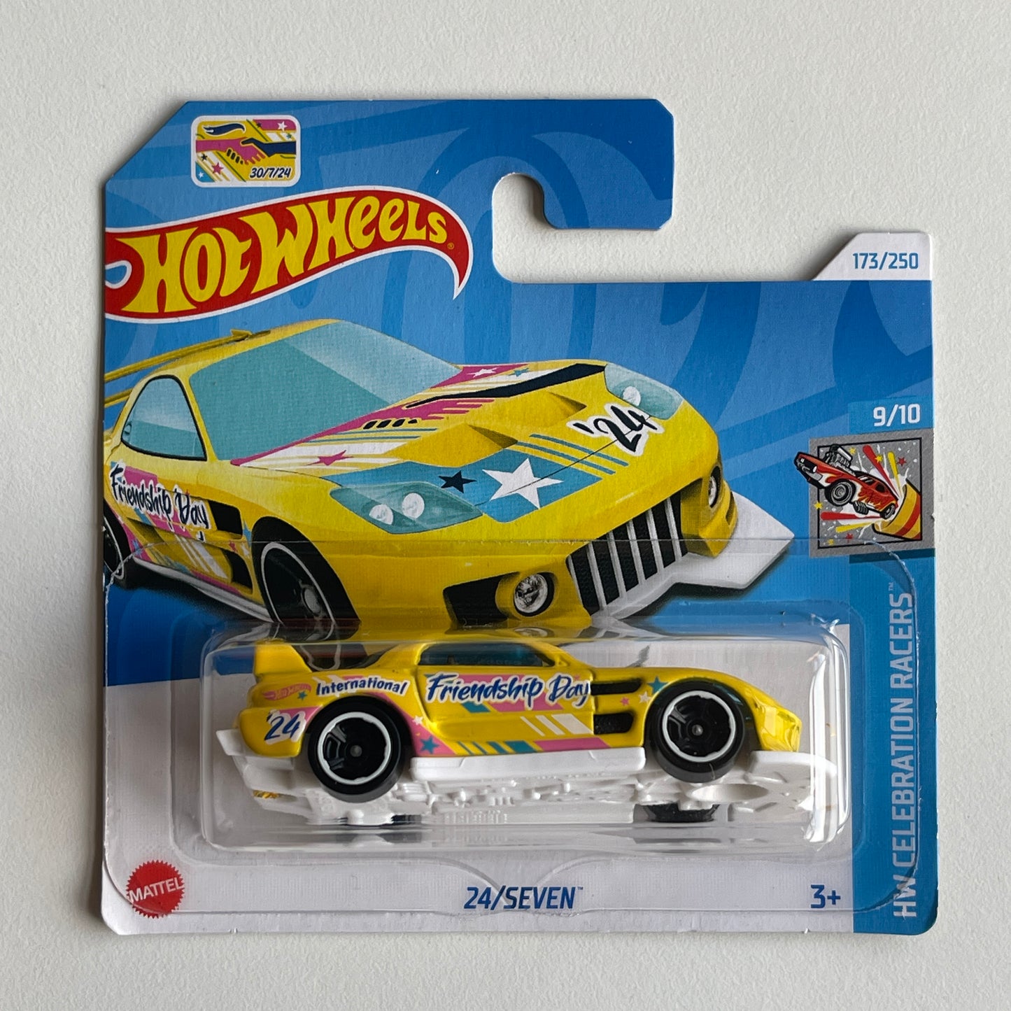 Hot Wheels 24/Seven (Yellow) Short Card (Damaged) HW Celebration Racers 173/250