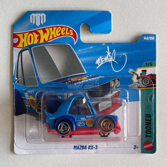 Hot Wheels Tooned Mazda RX-3 (Blue) Short Card (Damaged) Tooned 142/250