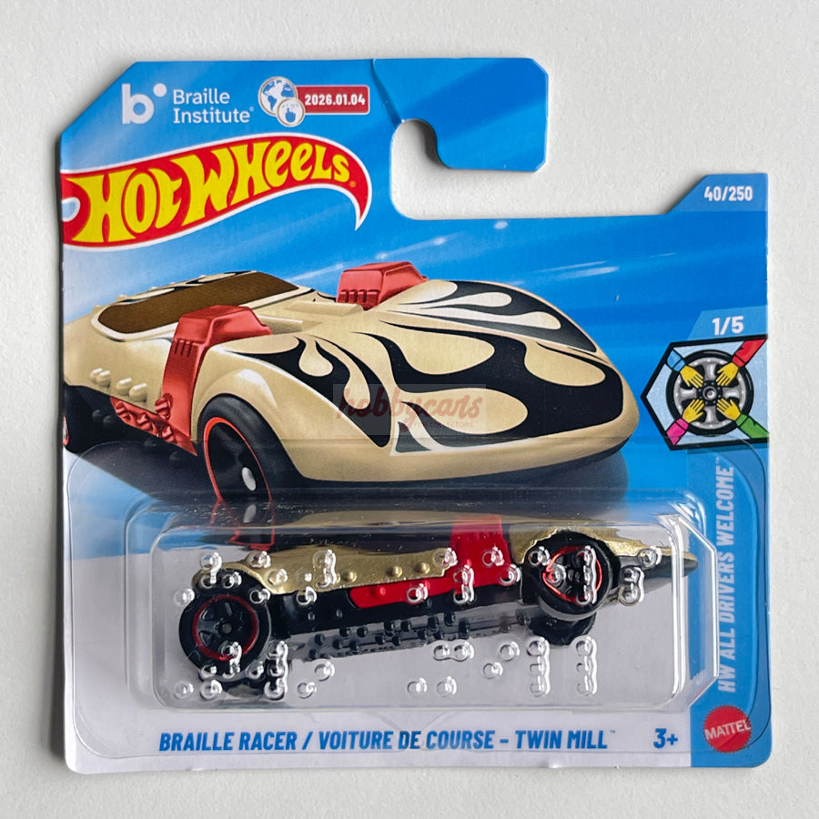 Hot Wheels Braille Racer - Twin Mill (Gold/Red) Short Card (Damaged) HW All Drivers Welcome 40/250